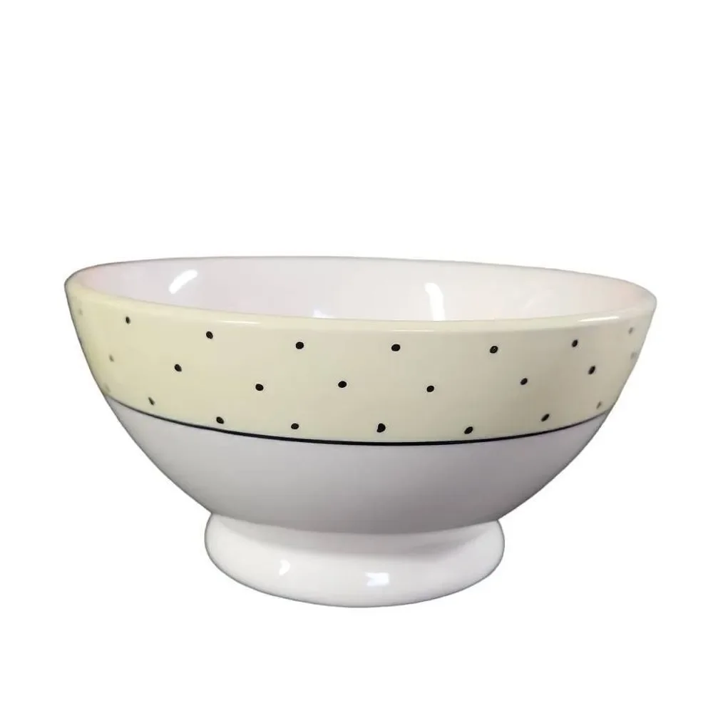 Rae Dunn White Yellow Black Dot Yum Bowl